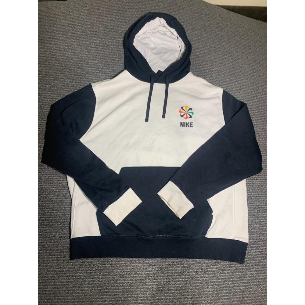 NIKE Evolution of the Swoosh Club Pullover Hoodie Mens XL White Navy Sweatshirt
